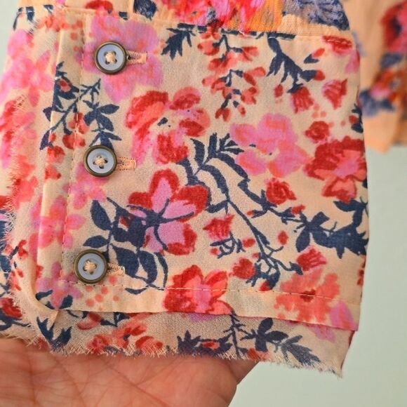Free People Coral Hold On To Me Floral Printed Button Down Top Size M - Picture 5 of 11